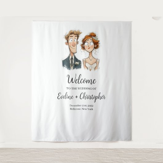 Hochzeitsbrauerei mit Aquarellfarben und Bräutigro Wandteppich (Vorderseite)