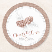 Hochzeitsbraun-Kiefernzapfen jubeln zur Liebe Runder Pappuntersetzer (Vorderseite)