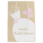 Hochzeitsbraun, rosa Brautparty, beige Mittlere Geschenktüte (Rückseite)