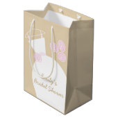 Hochzeitsbraun, rosa Brautparty, beige Mittlere Geschenktüte (Rückseite Schrägansicht)