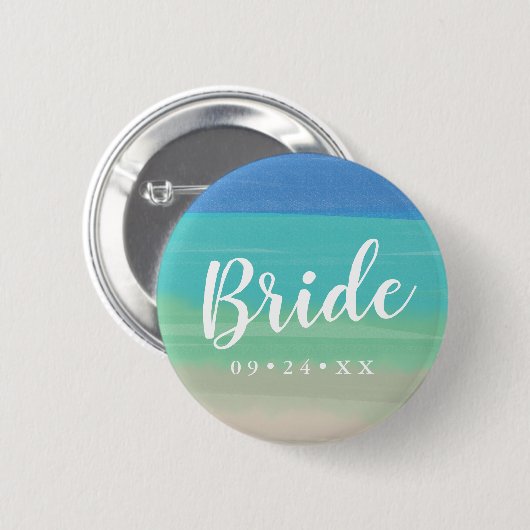 Hochzeitsbride für Sand und Ozean Button (Vorne & Hinten)