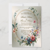 Hochzeitsbronze-Blume Goldenes Rahmen-Party Einladung (Vorderseite)