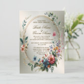 Hochzeitsbronze-Blume Goldenes Rahmen-Party Einladung (Stehend Vorderseite)