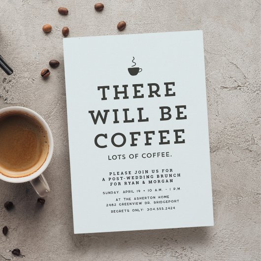 Hochzeitsbrunch einfacher, hellblauer Kaffee Einladung