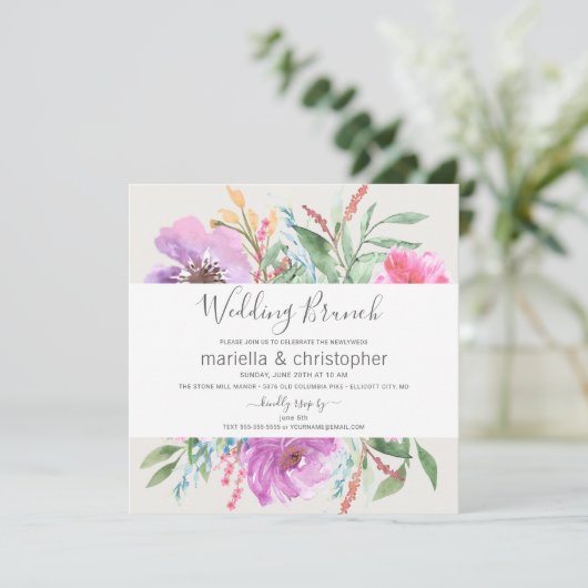 Hochzeitsbrunch Wasserfarbe Blühender Garten - Pla Einladung (Stehend Vorderseite)