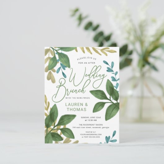 Hochzeitsbrunch Wasserfarben Tee Blätter Blattwerk Einladung (Stehend Vorderseite)