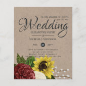 Hochzeitsbudget für Burgund und Sonnenblumen (Vorderseite)