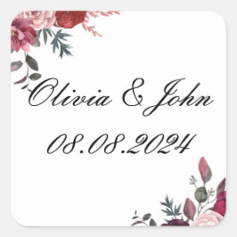 Hochzeitsburgund Quadratischer Aufkleber