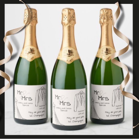 Hochzeitschampagner-Flaschenlabel Mr. and Mrs. Schaumweinetikett