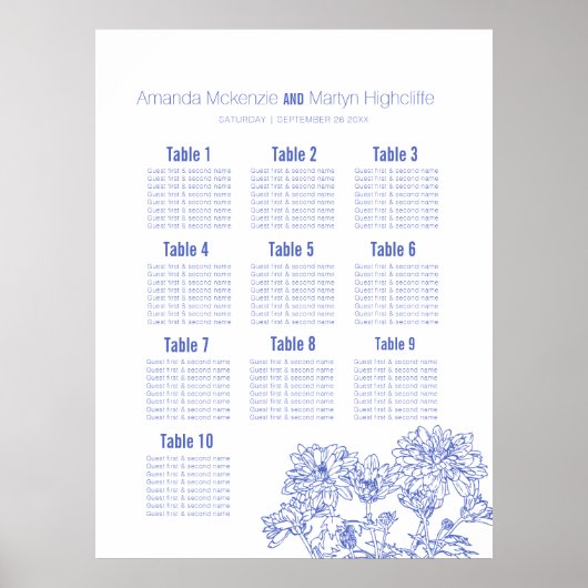 Hochzeitschrysanthemum-blau gezeichnet Kunsttischp Poster (Vorne)