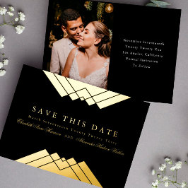 Hochzeitschwarz geometrisches Gold Save the Date Folieneinladung