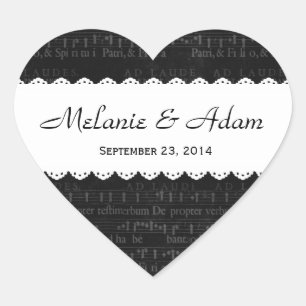 Hochzeitschwarzes Musikmuster Scalloped Band V14 Herz-Aufkleber