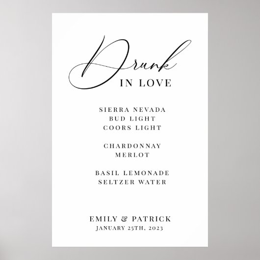 Hochzeitscocktail-Bar-Menü Poster (Vorne)