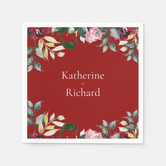 Hochzeitscocktail der Roten Rose Wasserfarbe Serviette (Vorderseite)