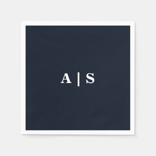 Hochzeitscocktail für Navy & White Monogram Serviette (Vorderseite)