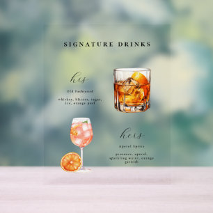 Hochzeitscocktails Signature Drinks Acrylschild