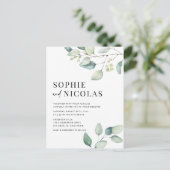 Hochzeitscodierung der grünen Eukalyptus QR Einladungspostkarte (Stehend Vorderseite)