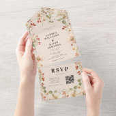 Hochzeitscodierung der Wildblume Watercolor Berry All In One Einladung (Abreißen)