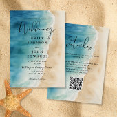 Hochzeitscodierung des Blue Ocean Beach Sand QR Co Einladung