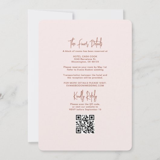 Hochzeitscodierung für den Wavy Blush Rust UAWG QR Einladung (Rückseite)