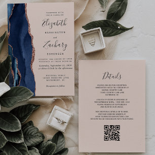 Hochzeitscodierung für Navy Blue Agate Rose Einladung
