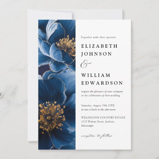 Hochzeitscodierung für Navy Blue Elegant Einladung (Vorderseite)