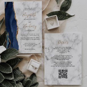 Hochzeitscodierung für Navy Blue Gold Agate Einladung