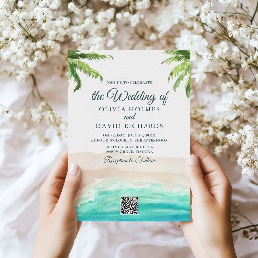 Hochzeitscodierung für Wasserfarben Beach Foto & Q Einladung