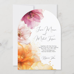 Hochzeitscodierung: Watercolor Pink Orange Floral Einladung
