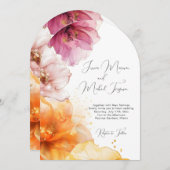 Hochzeitscodierung: Watercolor Pink Orange Floral  Einladung (Vorne/Hinten)