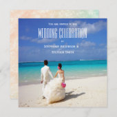 Hochzeitscouch am sonnigen tropischen Strand Einladung (Vorne/Hinten)