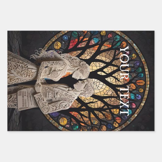 Hochzeitscouch & Baum des Lebens Weinkultur und Ta Geschenkpapier Set (Vorderseite)