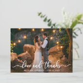 Hochzeitscouch-Foto-Liebe und Dankkartenholz Einladung (Stehend Vorderseite)