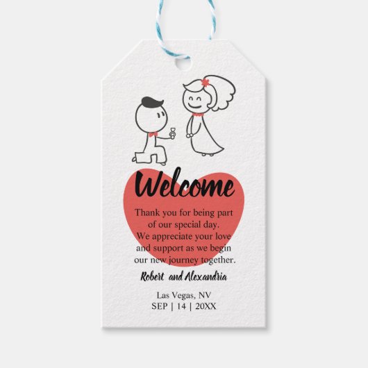 Hochzeitscoupe Begrüßung Geschenkanhänger (Vorderseite)