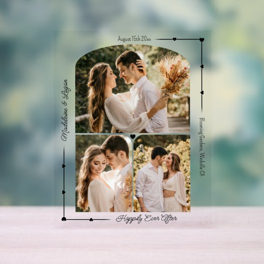 Hochzeitscoupe Custom Foto Collage Moderne Herzen Acrylschild (Neutral)