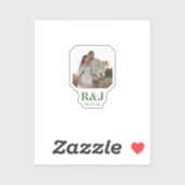 Hochzeitscoupel Foto Green Monogram hinzufügen Aufkleber (Blatt)