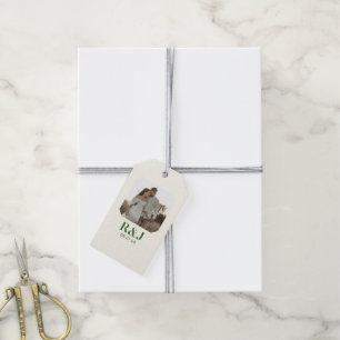 Hochzeitscoupel Foto Green Monogram hinzufügen Geschenkanhänger