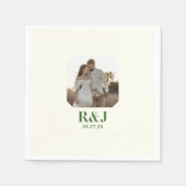 Hochzeitscoupel Foto Green Monogram hinzufügen Serviette (Vorderseite)