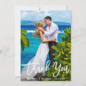 Hochzeitscouple-Foto Moderne Pinselschrift Dankeskarte (Vorderseite)