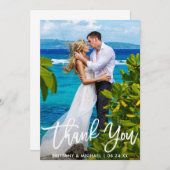 Hochzeitscouple-Foto Moderne Pinselschrift Dankeskarte (Vorne/Hinten)