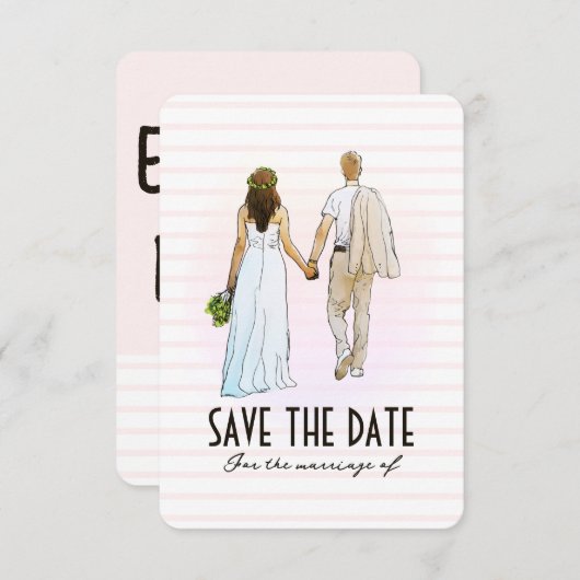 Hochzeitscouple Illustration Save the Date Card (Vorne/Hinten)