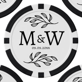 Hochzeitscouple Monogram Date Elegant Botanical Pokerchips
