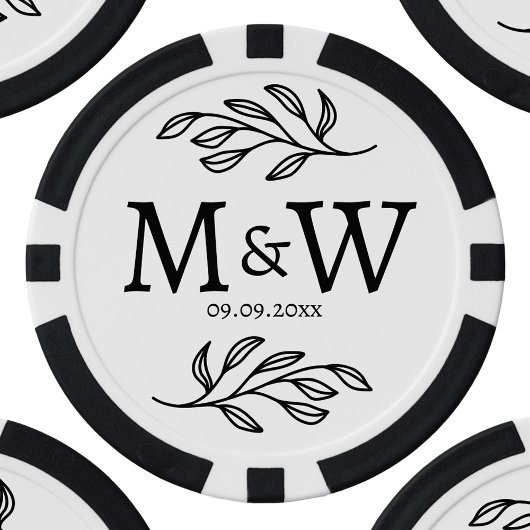 Hochzeitscouple Monogram Date Elegant Botanical Pokerchips