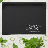 Hochzeitscouples Initial Script Monogram Black Geschirrtuch (Gefaltet)