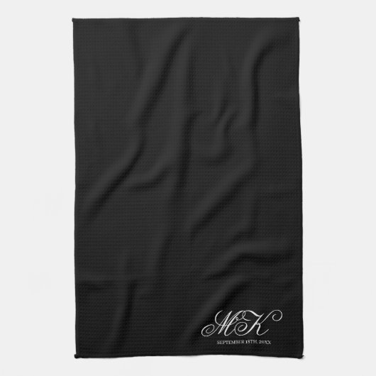 Hochzeitscouples Initial Script Monogram Black Geschirrtuch (Vertikal)