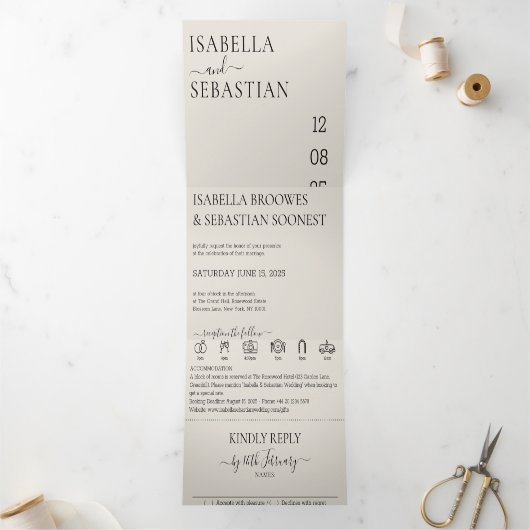 Hochzeitscreme Alles in einem Set Dreifach Gefaltete Einladung (Innenseite)