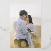 Hochzeitscreme, blau grau, Rose gold Folieneinladung (Rückseite)