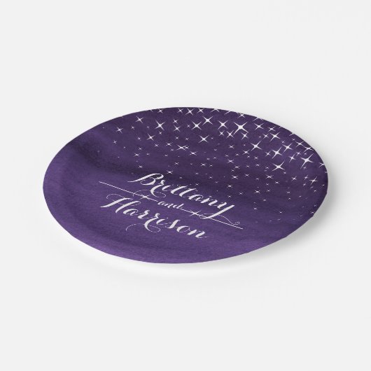 Hochzeitscreme mit Aquarellstern Pappteller (Schrägansicht)