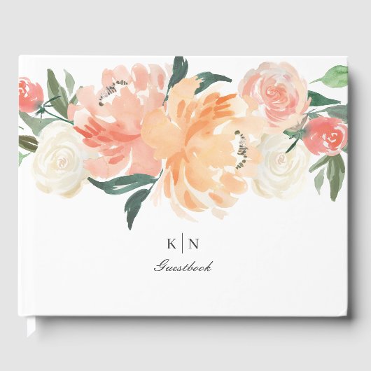 Hochzeitscreme mit weichem Pfirsichfarben Gästebuch (Vorderseite)