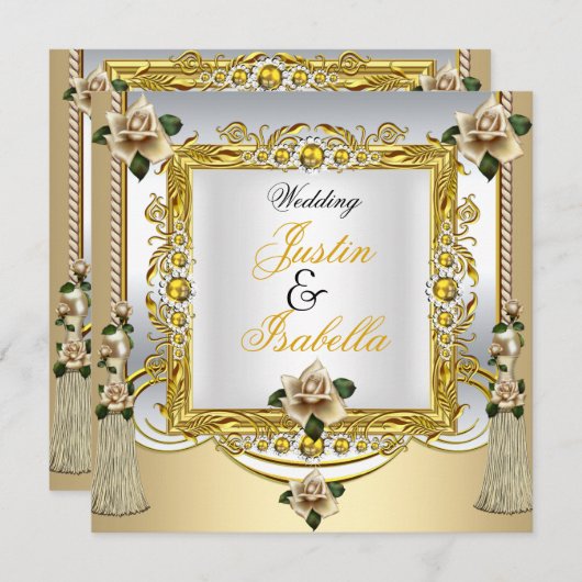 Hochzeitscreme-Rose Tassels Gold Floral Einladung (Vorne/Hinten)